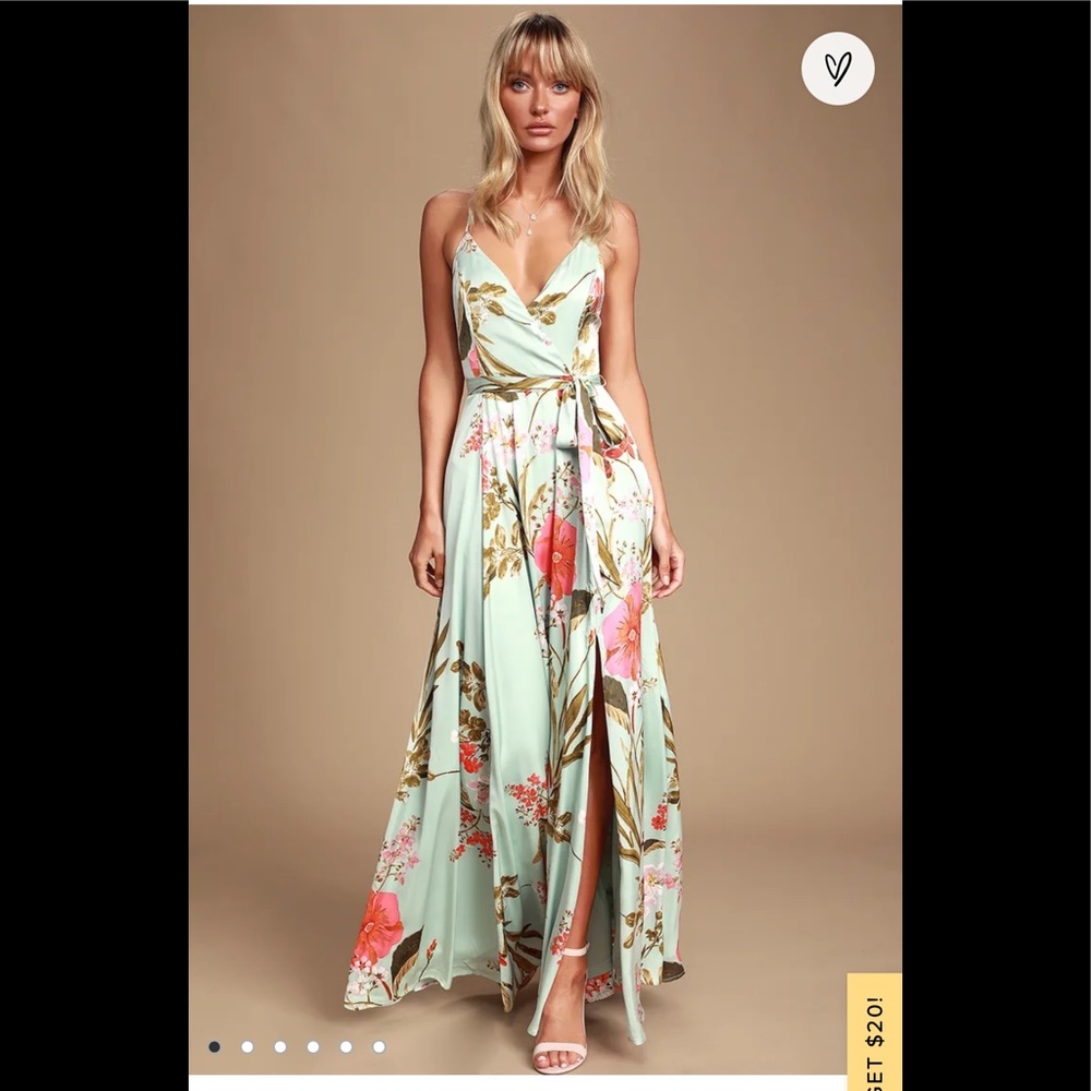 Still the One Sage Green Floral Print Satin Maxi Dress